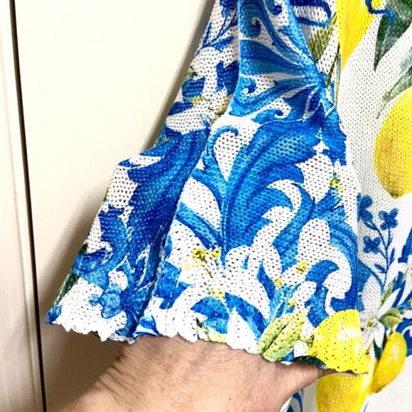 Plus Size Lemon Print Italian Knit Boho Top 2X/3X Resort Summer Blouse - Picture 9 of 16